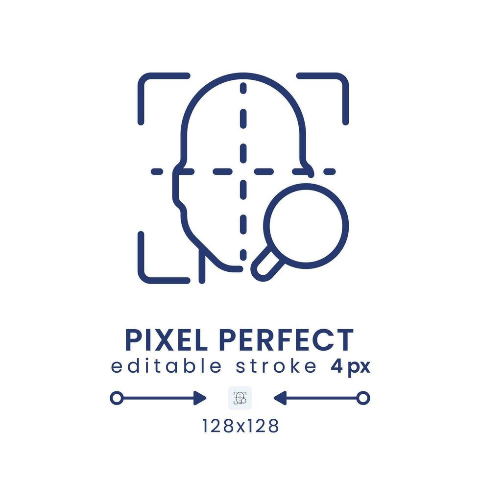 facial codificação linear Área de Trabalho ícone. face reconhecimento. medindo humano emoções. pixel perfeito 128x128, esboço 4 px. gui, ux Projeto. isolado do utilizador interface elemento para local na rede Internet. editável acidente vascular encefálico vetor
