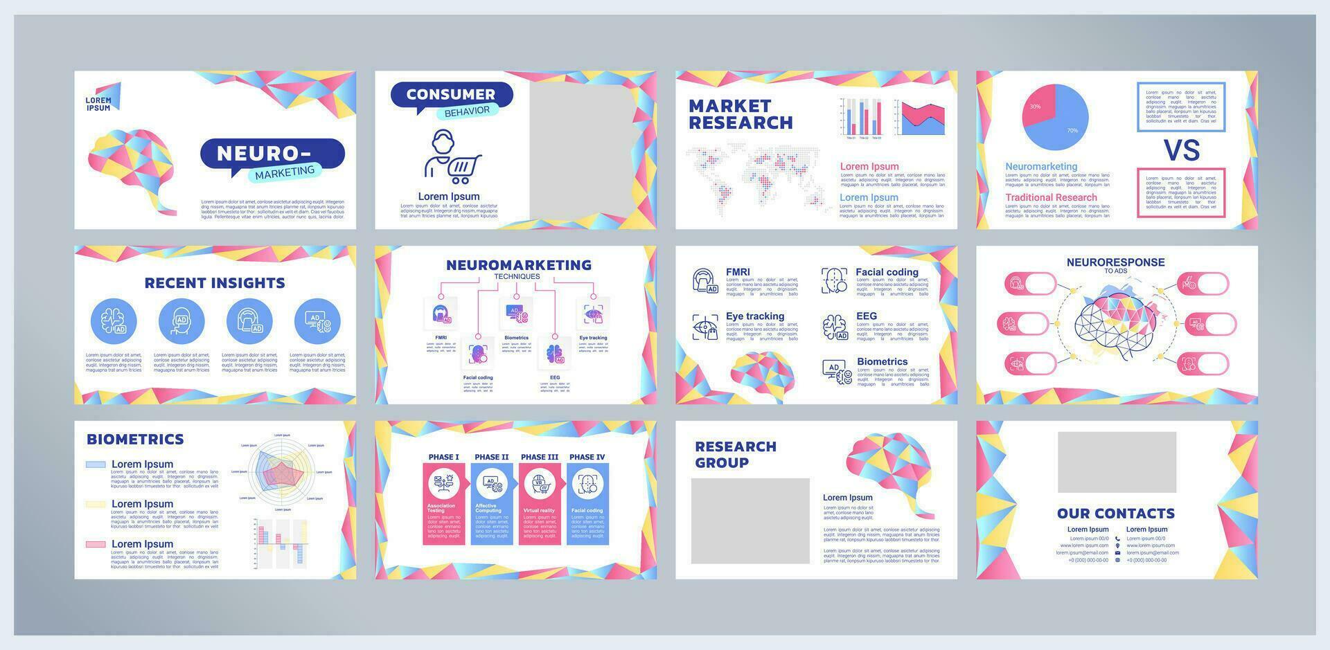 neuromarketing apresentação modelos definir. consumidor comportamento. neurociência pesquisar. digital marketing. pronto fez ppt slides em branco fundo. gráfico Projeto vetor