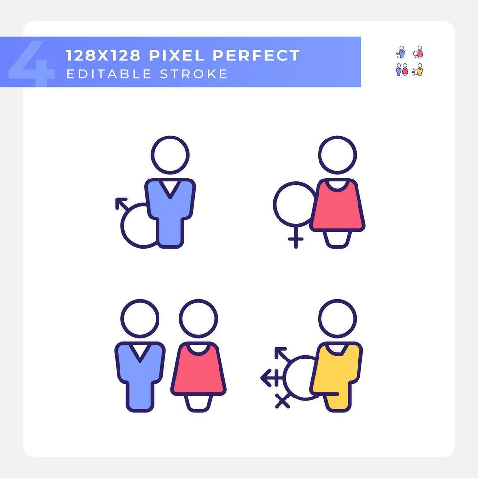 banheiros para diferente gênero grupos pixel perfeito rgb cor ícones definir. banheiro dentro público lugar. banheiros definições. isolado vetor ilustrações. simples preenchidas linha desenhos coleção. editável acidente vascular encefálico