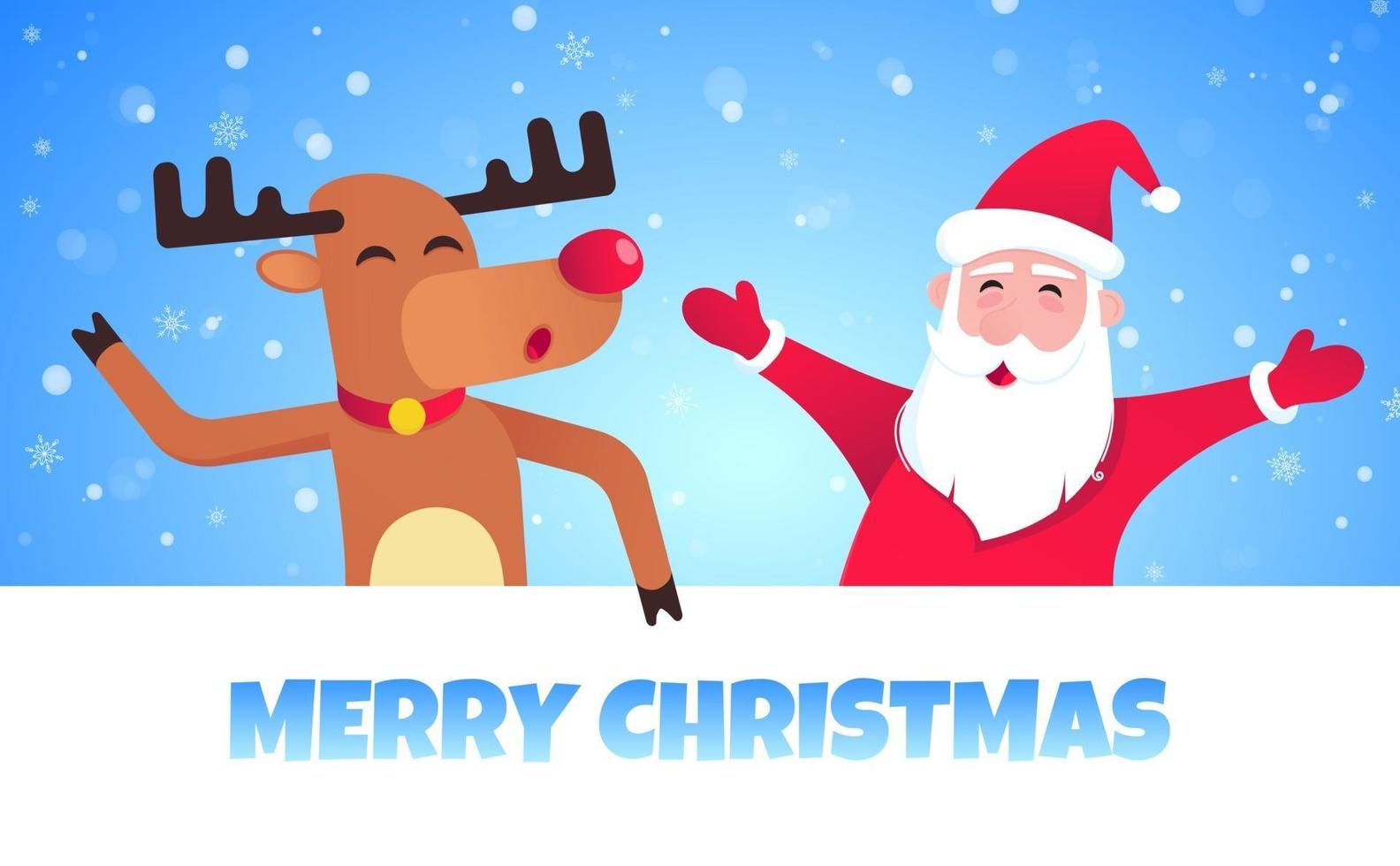 Papai Noel e renas estilo plano ícone sinal ilustração vetorial cartão postal vetor