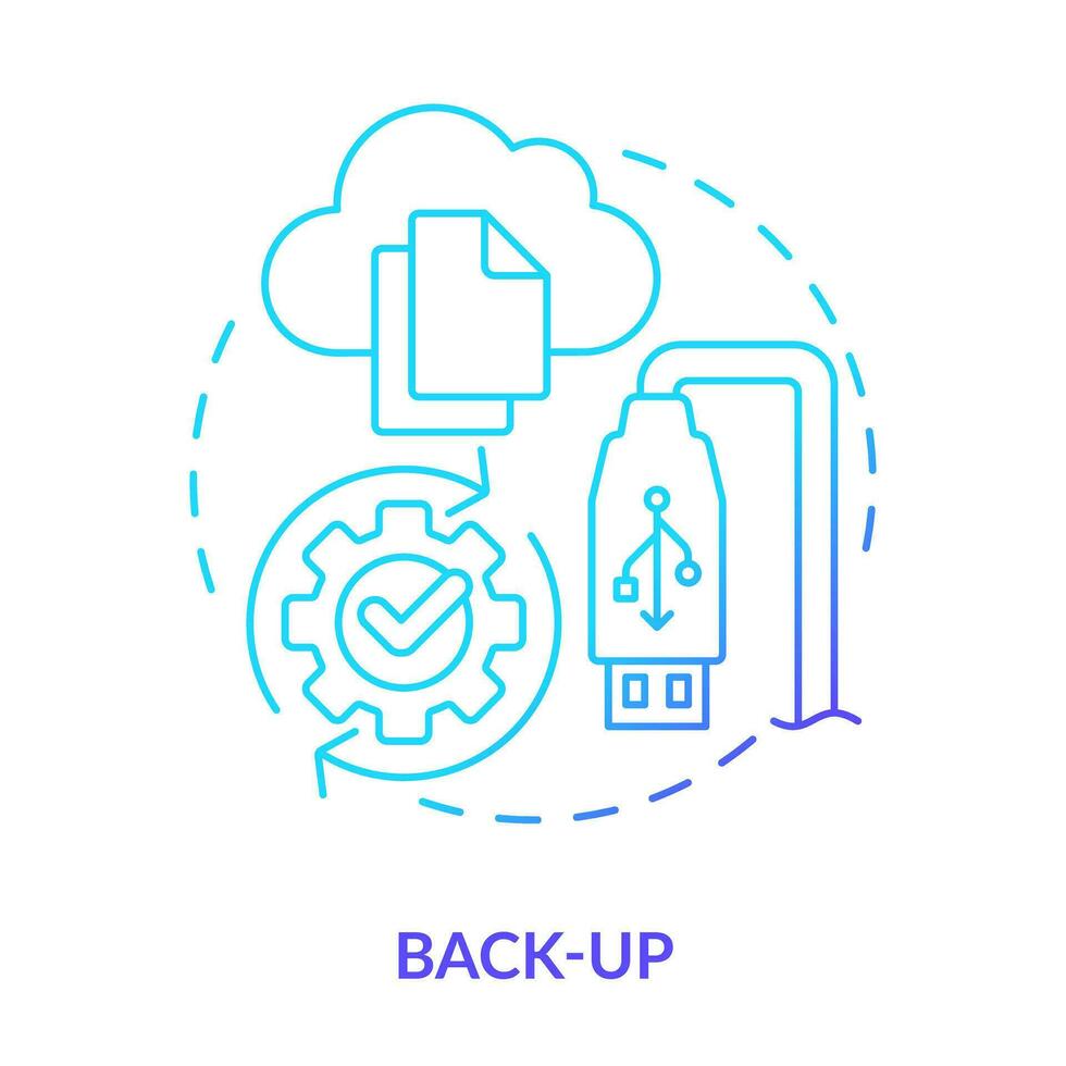 cópia de segurança azul gradiente conceito ícone. removível motorista. nuvem armazenar. tipo do desastre recuperação abstrato idéia fino linha ilustração. isolado esboço desenhando vetor