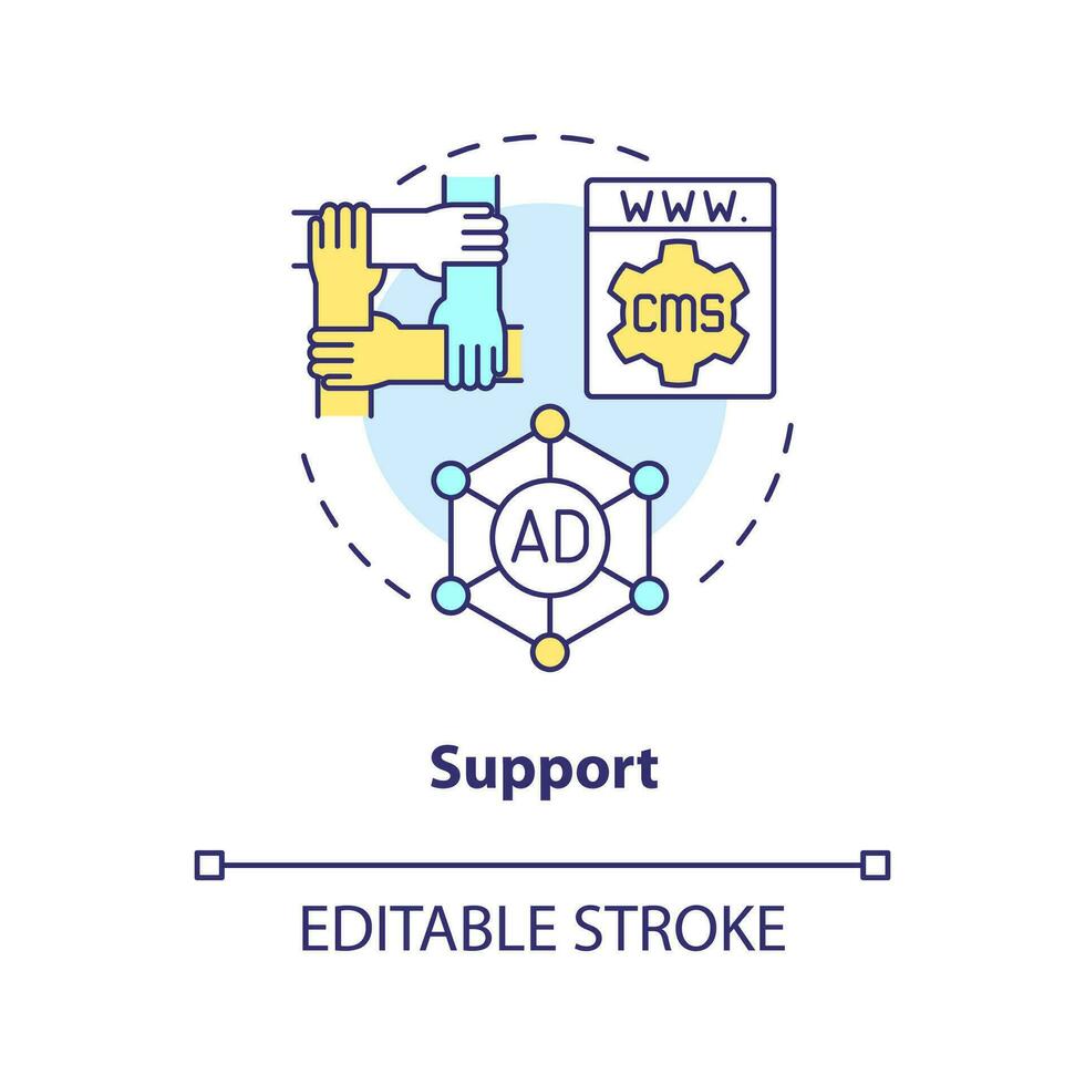 Apoio, suporte conceito ícone. cliente serviço departamentos. conteúdo gestão sistema abstrato idéia fino linha ilustração. isolado esboço desenho. editável acidente vascular encefálico vetor