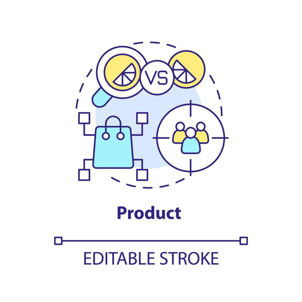 produtos conceito ícone. satisfaz cliente preferências. quatro p marketing misturar abstrato idéia fino linha ilustração. isolado esboço desenho. editável acidente vascular encefálico vetor