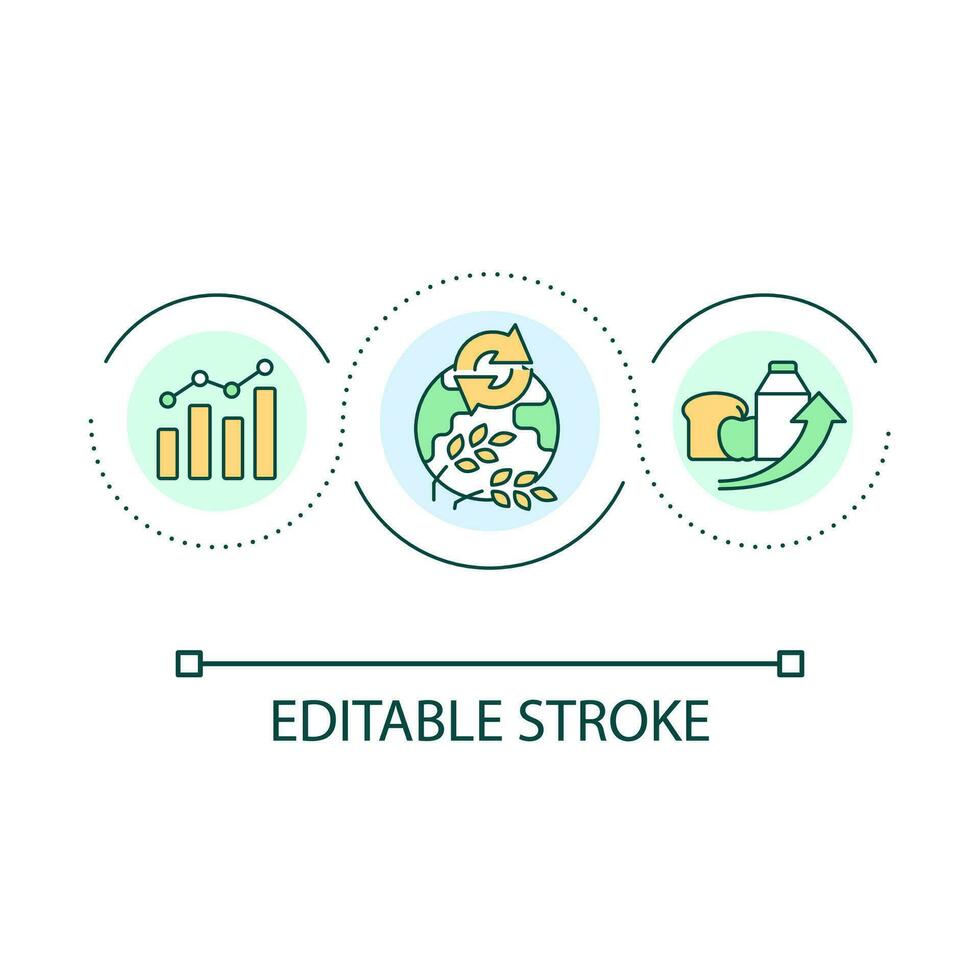 Comida segurança ciclo conceito ícone. global nutrição acessibilidade. no mundo todo alimentos fornecem abstrato idéia fino linha ilustração. isolado esboço desenho. editável acidente vascular encefálico vetor