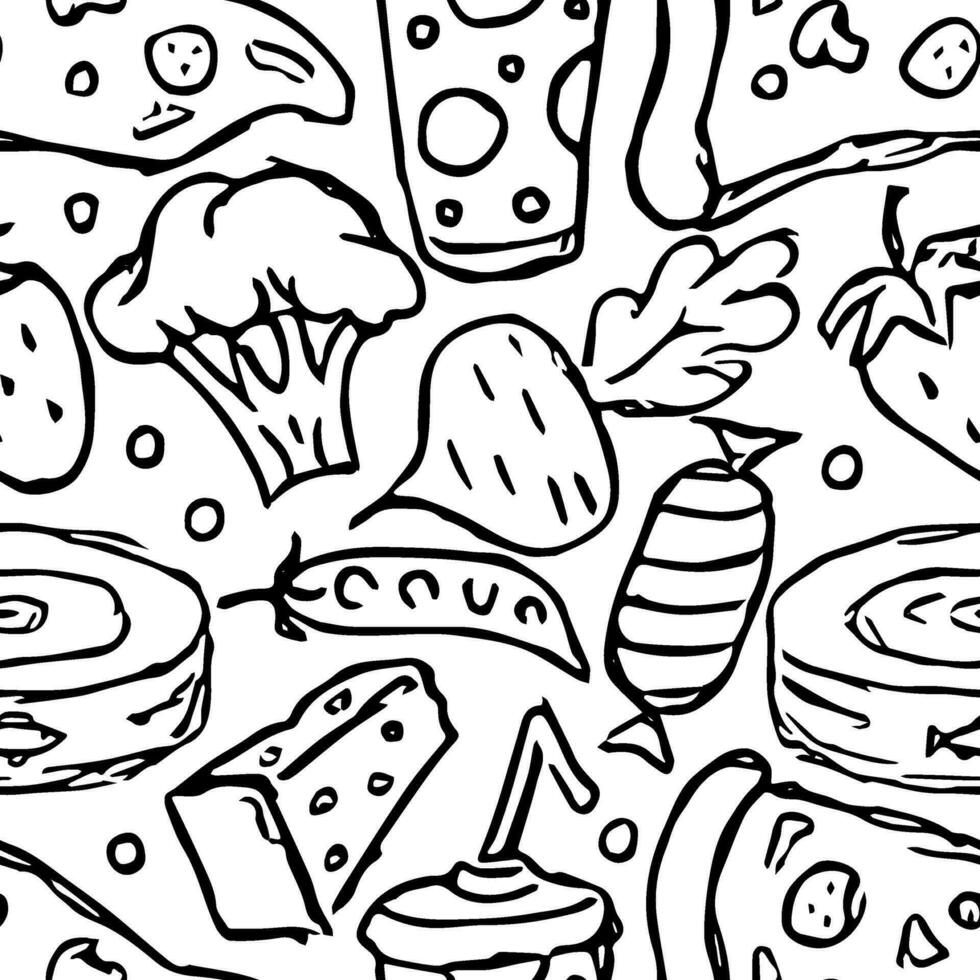 padrão de comida perfeita. fundo de comida doodle vetor