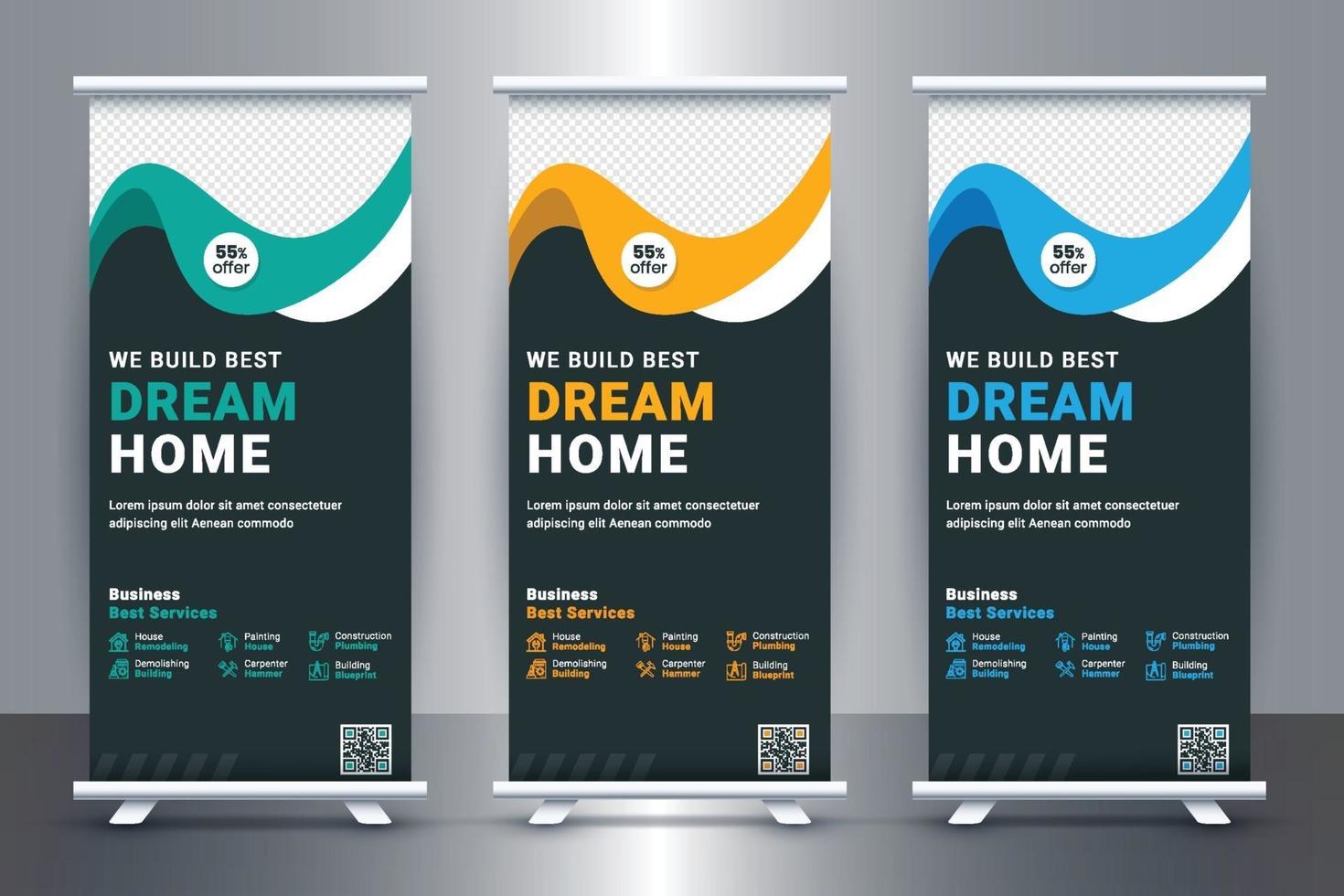 design de banner roll-up de imóveis grátis para empresa imobiliária com vetor