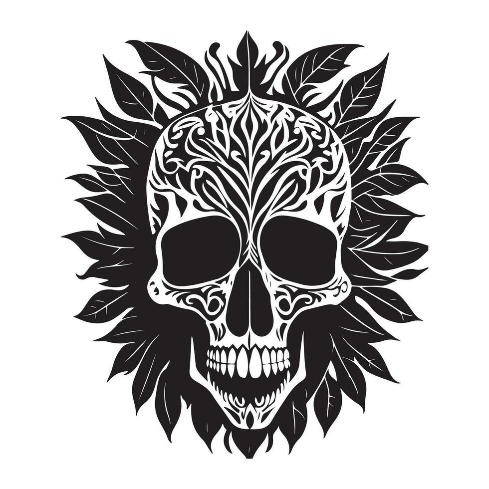 decorativo tribal crânio com floral Projeto Preto esboço vetor em branco fundo
