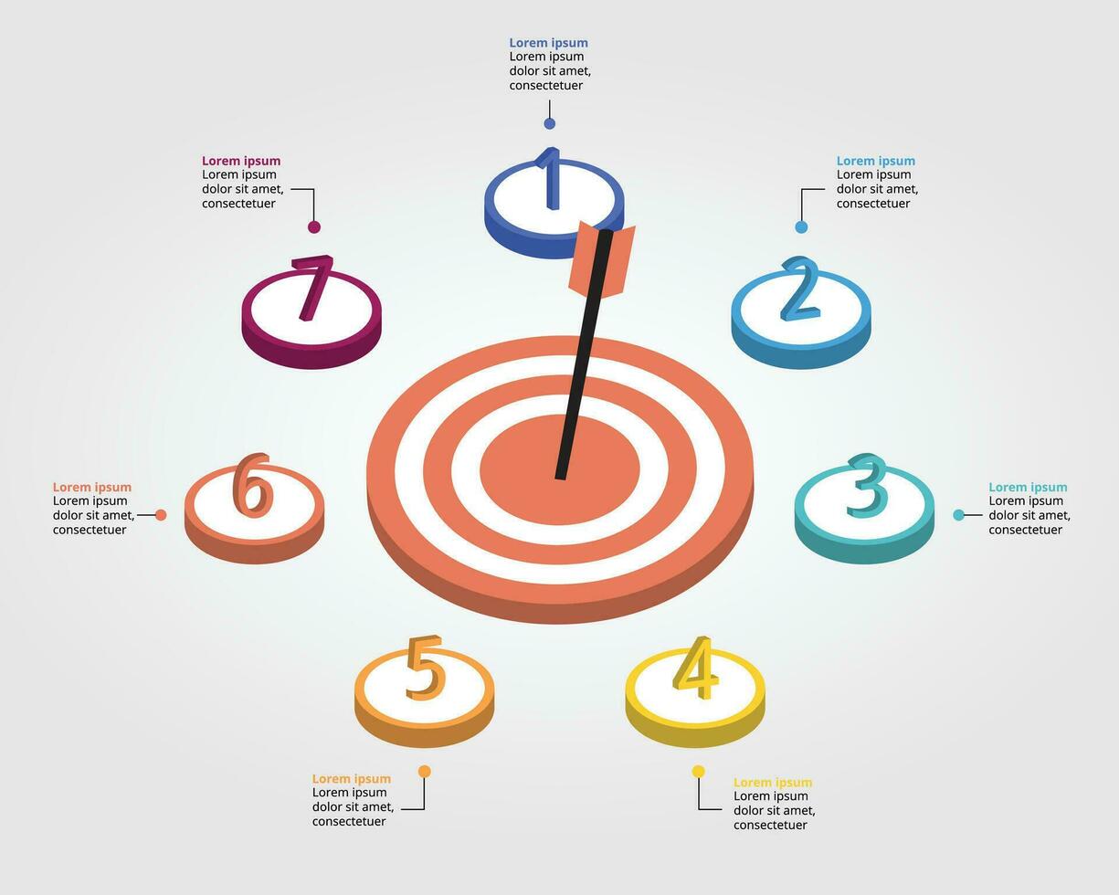 7 objetivo modelo para infográfico para apresentação para 7 elemento vetor