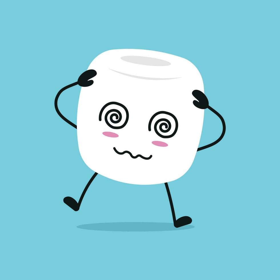 fofa tonto marshmallow personagem. engraçado bêbado marshmallow desenho animado emoticon dentro plano estilo. doce emoji vetor ilustração