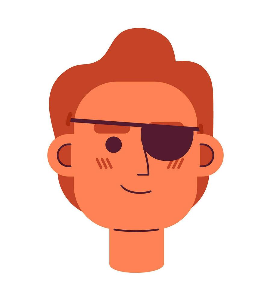 fofa vermelho cabelos jovem homem com pirata de olhos vendados semi plano vetor personagem cabeça. editável desenho animado avatar ícone. face emoção. colorida local ilustração para rede gráfico projeto, animação