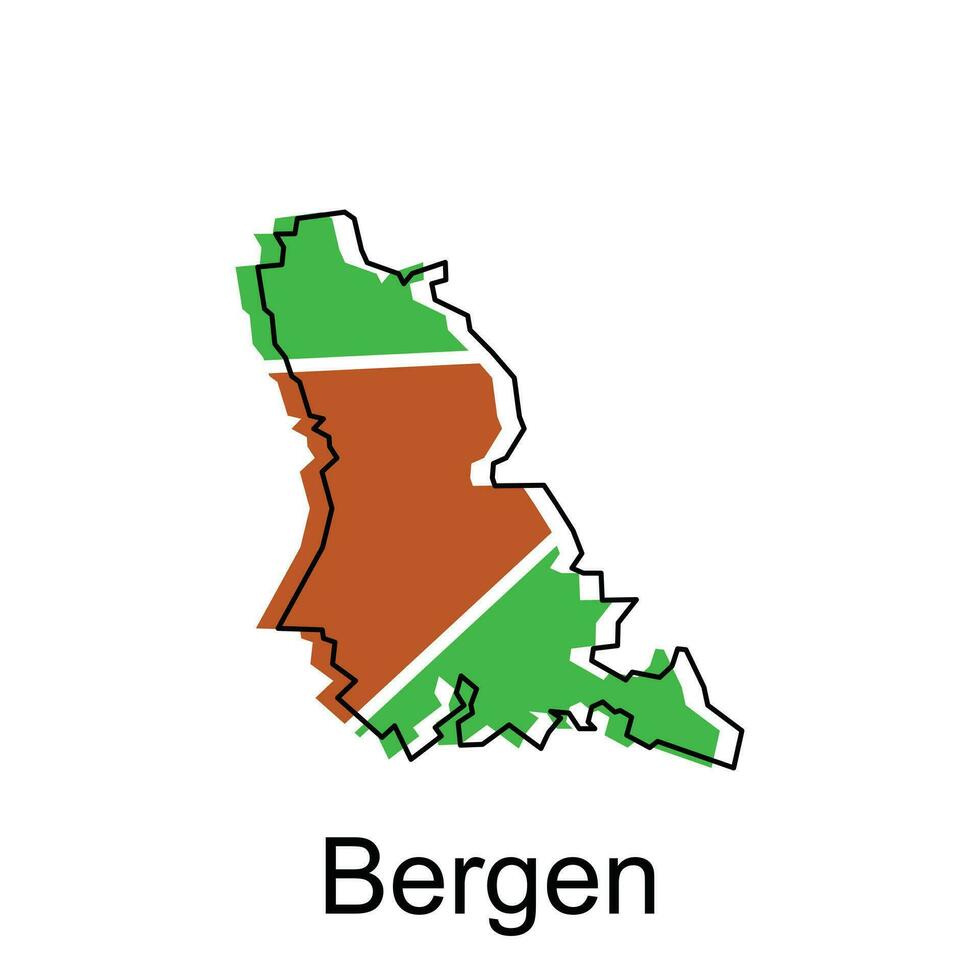 mapa do Bergen vetor colorida geométrico Projeto modelo, nacional fronteiras e importante cidades ilustração
