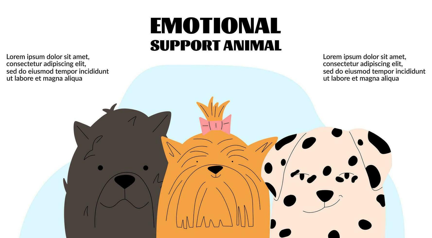 aterrissagem página do emocional Apoio, suporte para animais. bandeira Projeto modelo. três engraçado cachorros retrato. vetor ilustração dentro uma plano estilo.