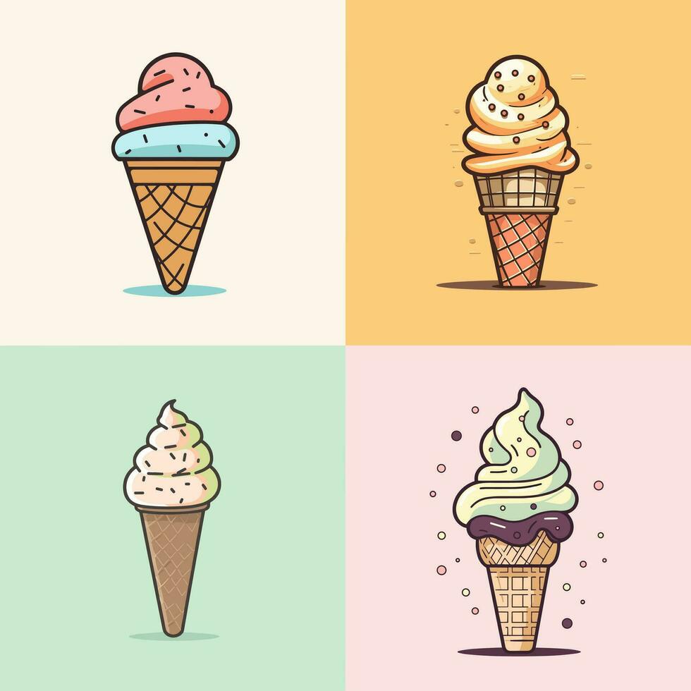 gelo creme cone desenho animado ícone logotipo ilustração doce Comida ícone plano desenho animado kawaii desenhando arte vetor