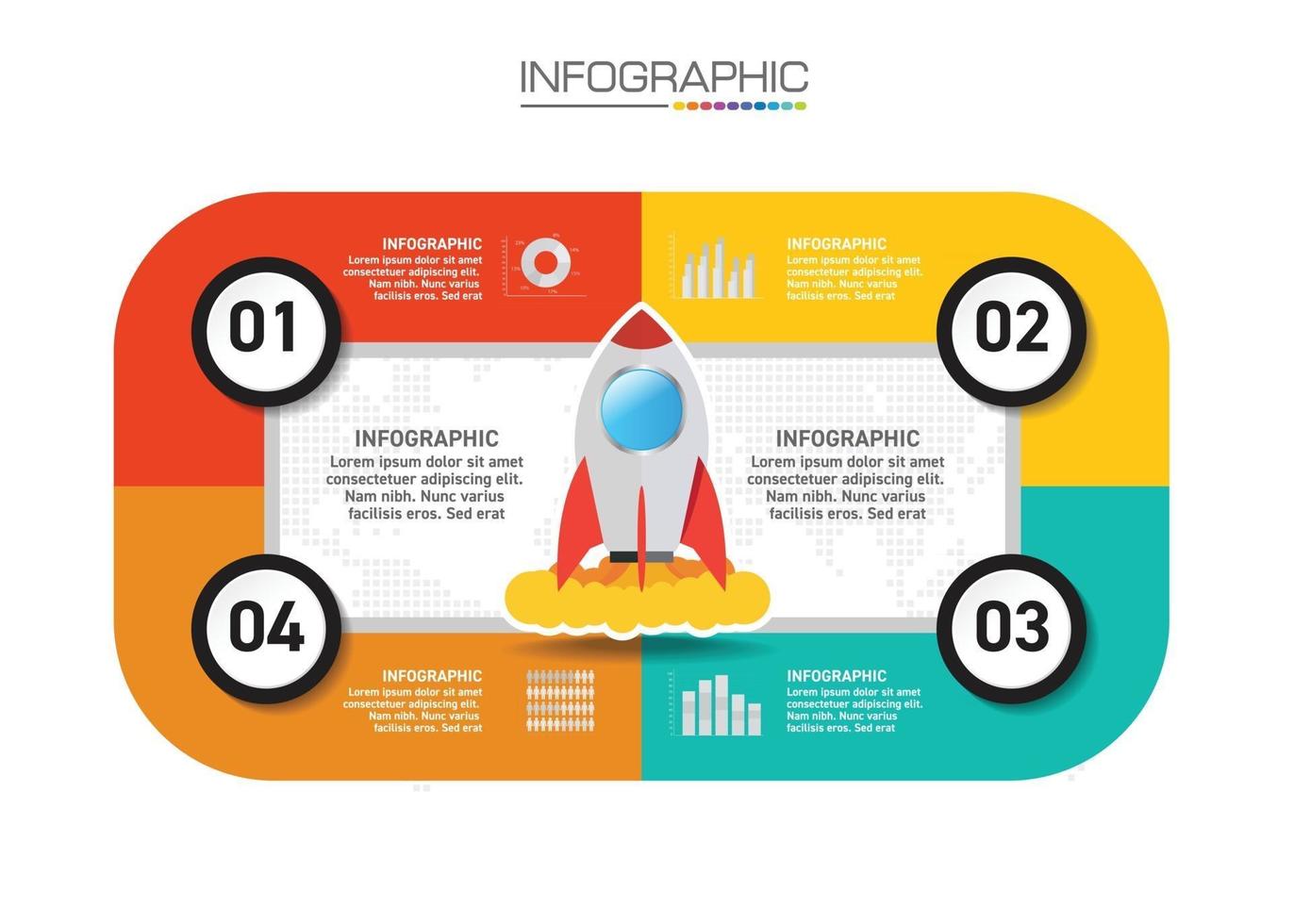 4 etapas de design de infográficos com ícones de marketing podem ser usadas para layout de fluxo de trabalho, diagrama, relatório anual, design de web. vetor