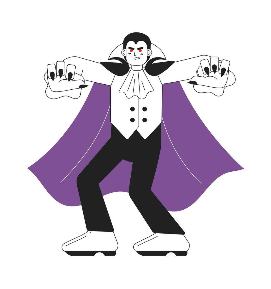 Bravo vampiro monstro monocromático conceito vetor local ilustração. Horror Drácula 2d plano bw desenho animado personagem para rede ui Projeto. paranormal. clássico dia das Bruxas isolado editável mão desenhado herói imagem