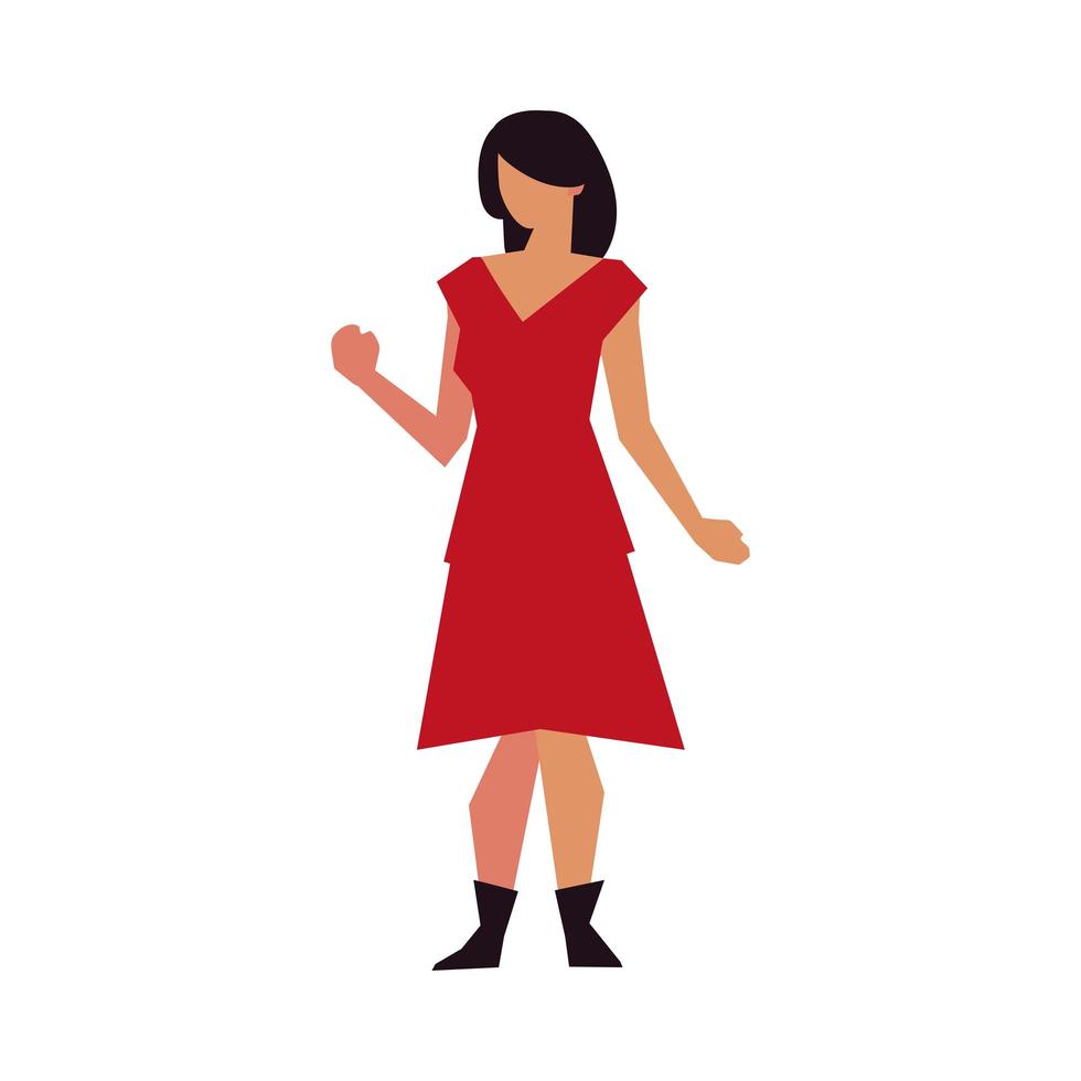 mulher com vestido vermelho em pé personagem ícone isolado vetor