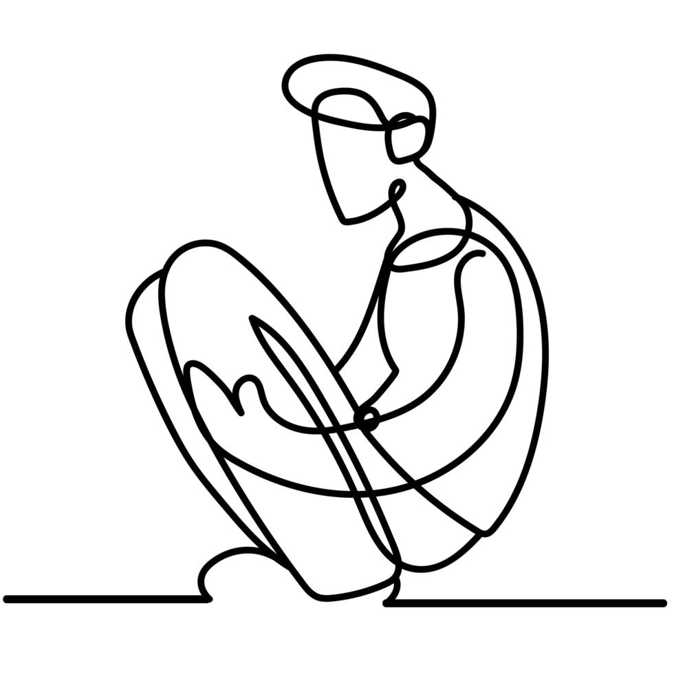vista lateral de um homem casual sentado, estilo de linha contínua vetor