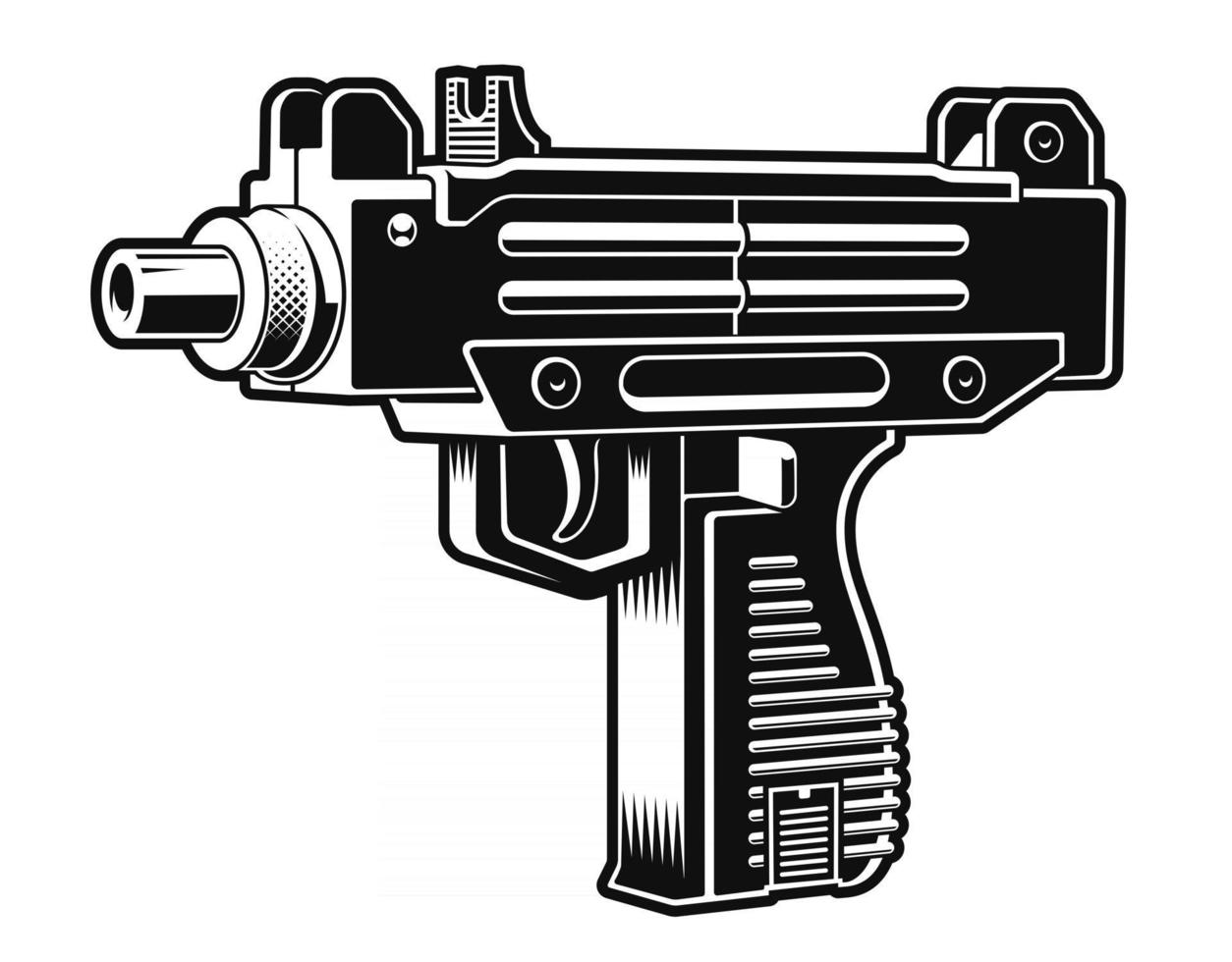 ilustração em vetor preto e branco de uma pistola automática israelense