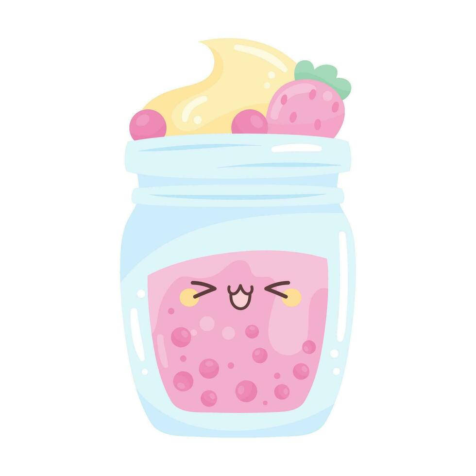 fruta kawaii beber vidro sobre branco vetor