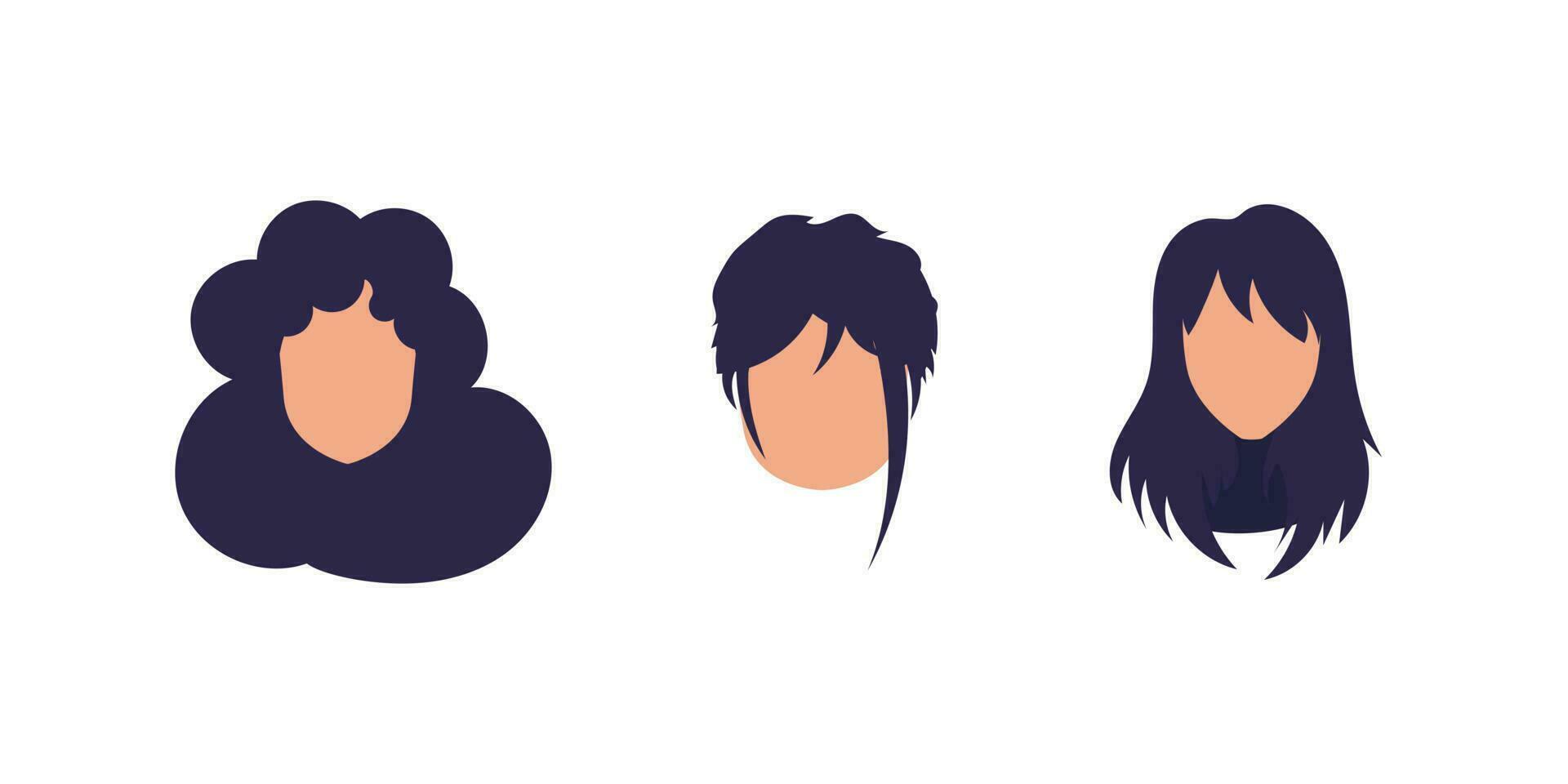 conjunto do rostos do meninas com diferente penteados. isolado em branco fundo. plano estilo. vetor