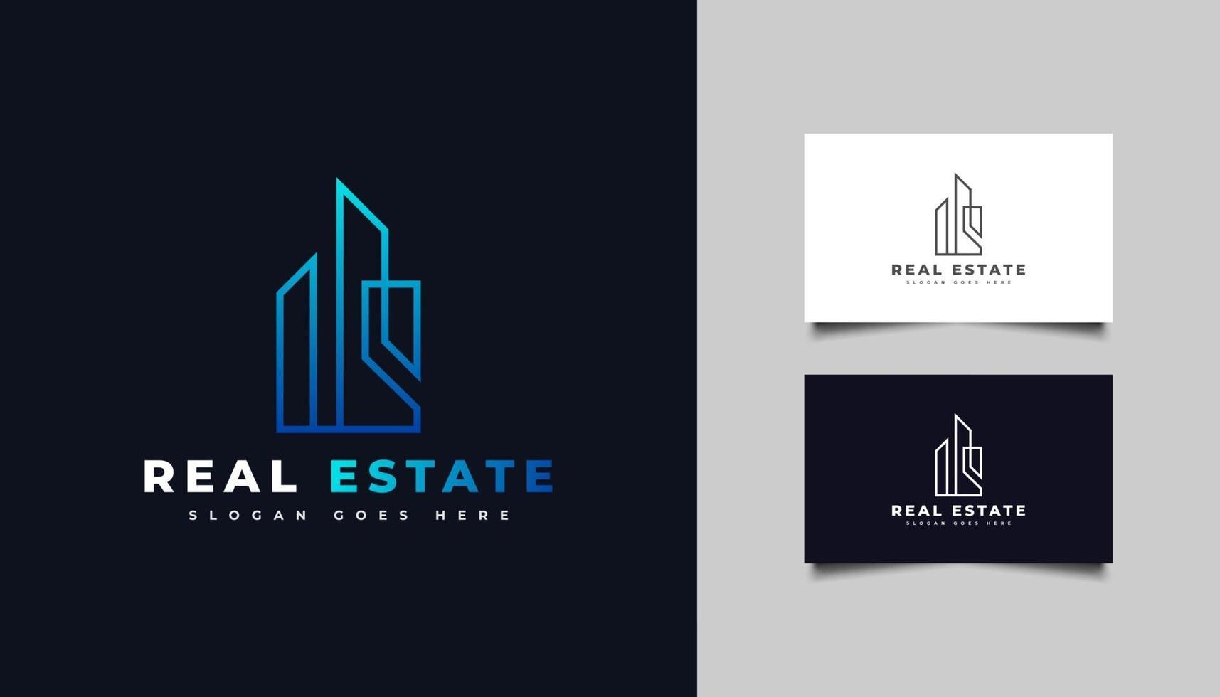 logotipo azul imobiliário em estilo de linha. construção, arquitetura ou modelo de design de logotipo de construção vetor