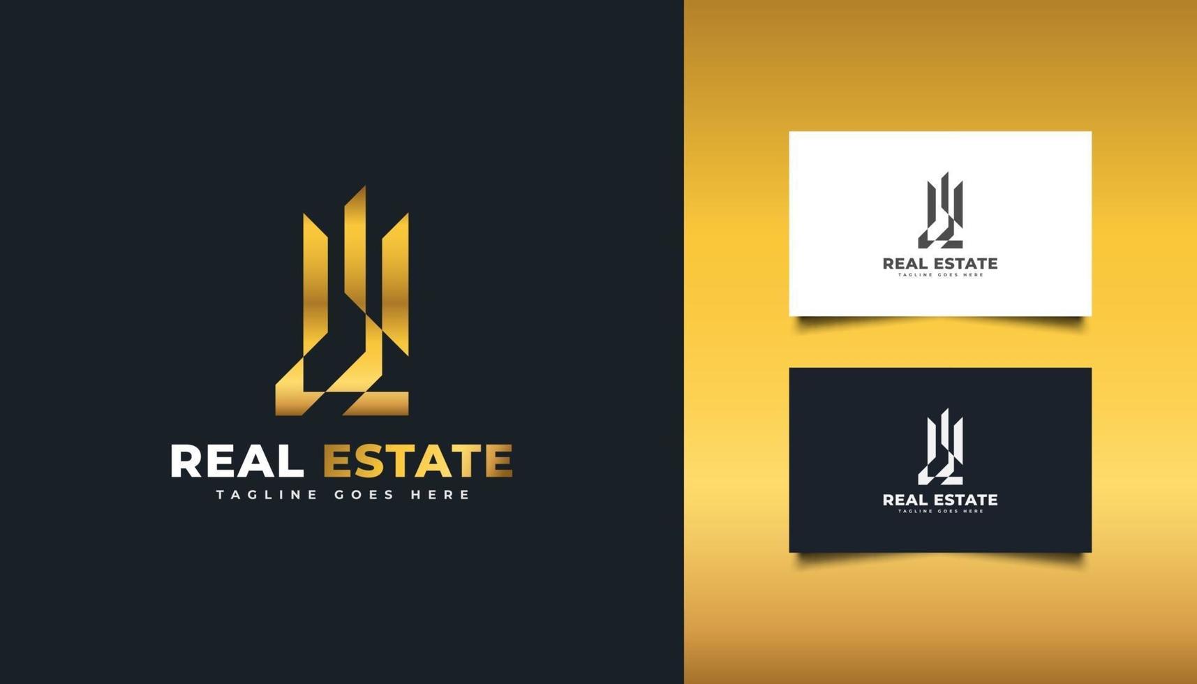 logotipo abstrato imobiliário em gradiente de ouro. construção, arquitetura ou modelo de design de logotipo de construção vetor