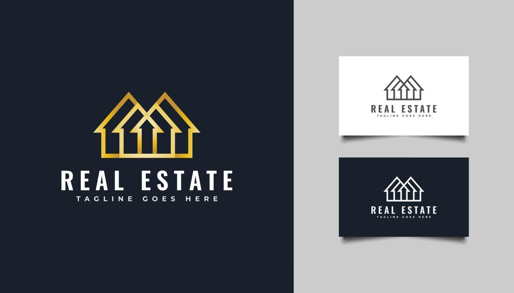 logotipo imobiliário de ouro em estilo de linha. construção, arquitetura ou modelo de design de logotipo de construção vetor