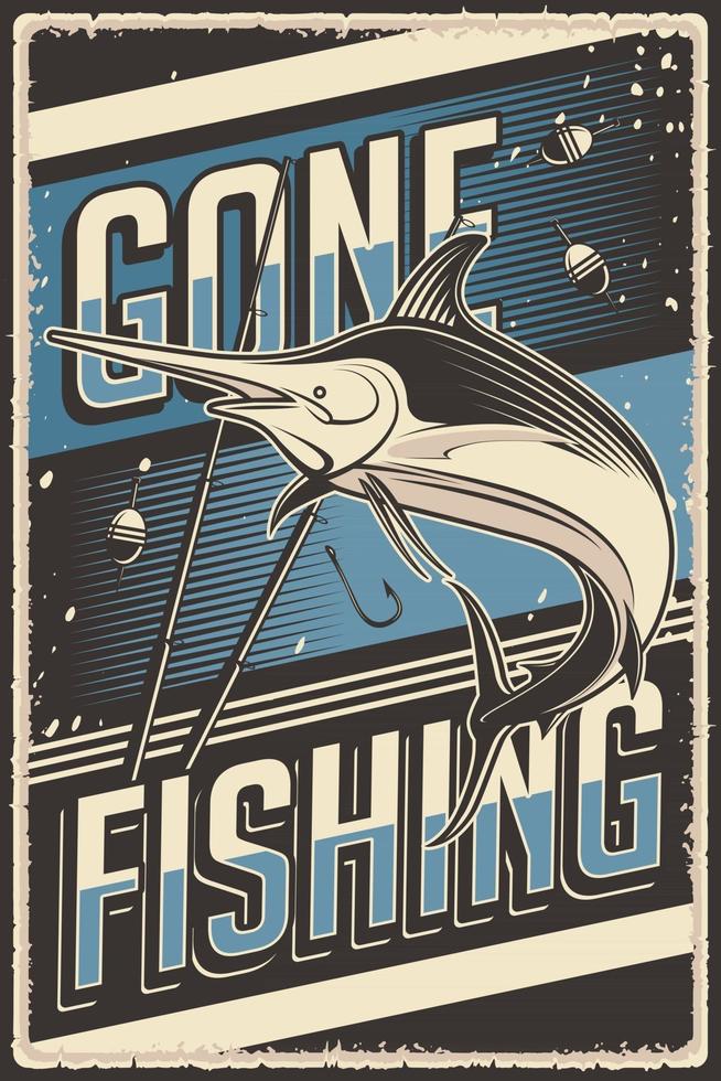 gráfico de vetor ilustração vintage retro de pesca apto para cartaz de madeira