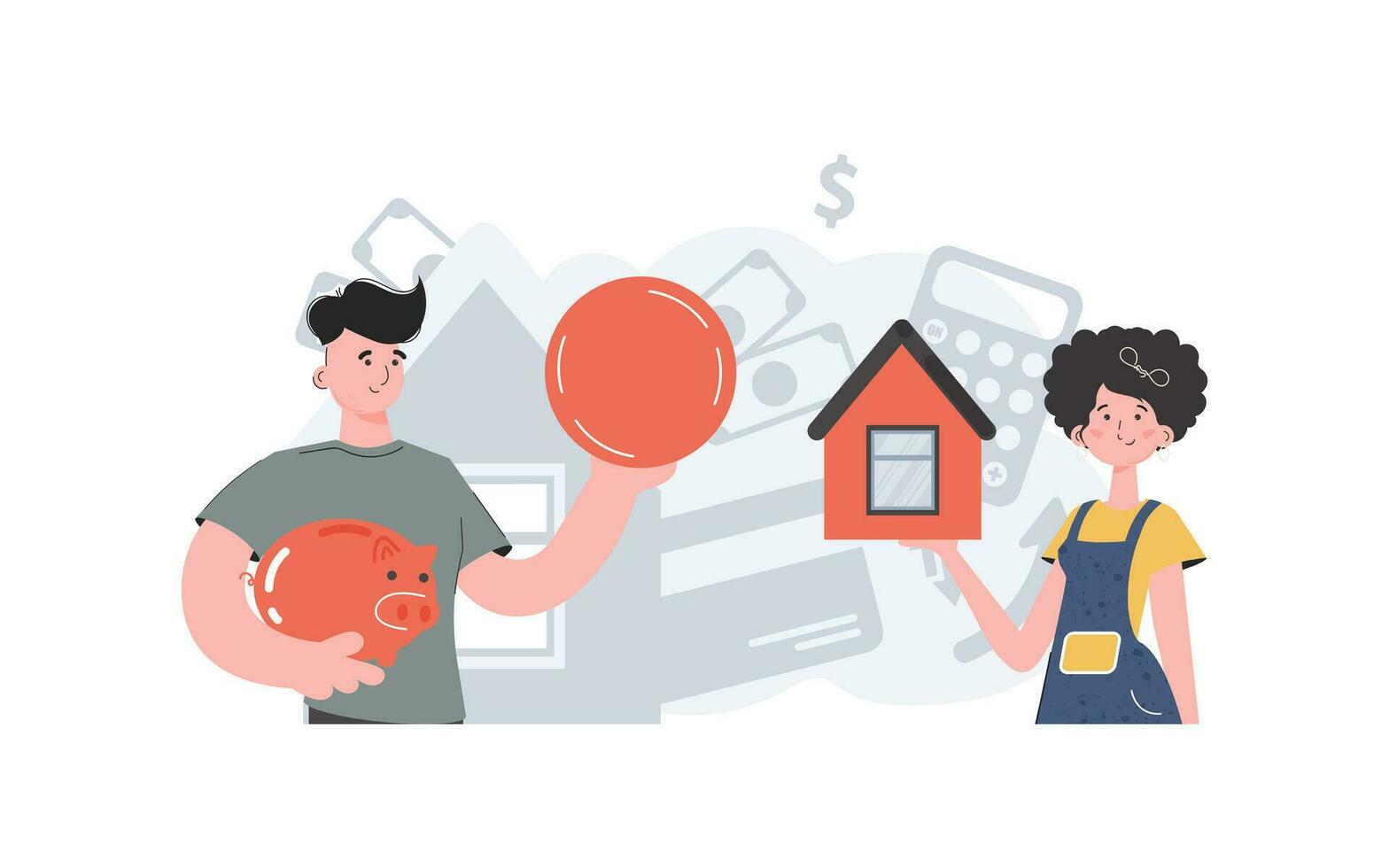 a família compra uma casa. a conceito do comprando real Estado ou a apartamento. pessoas estão retratado para a cintura. tendência vetor ilustração.