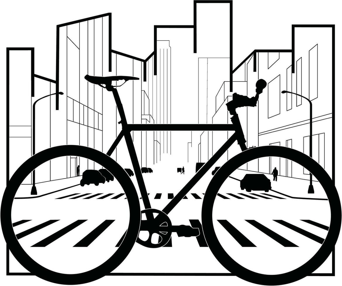 bicicleta dentro a cidade logotipo projeto, Preto e branco vetor