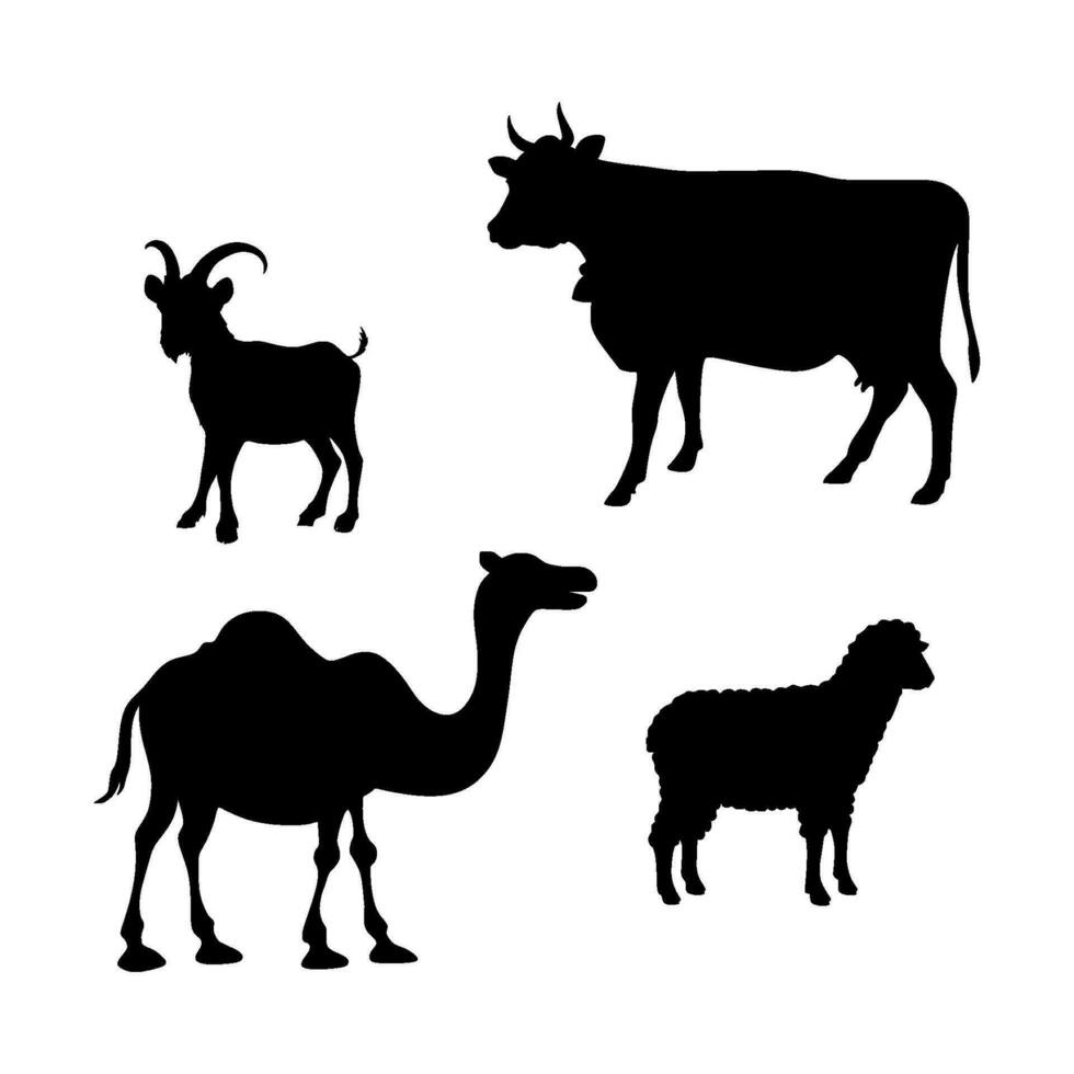 animal silhueta vaca camelo bode ovelha vetor