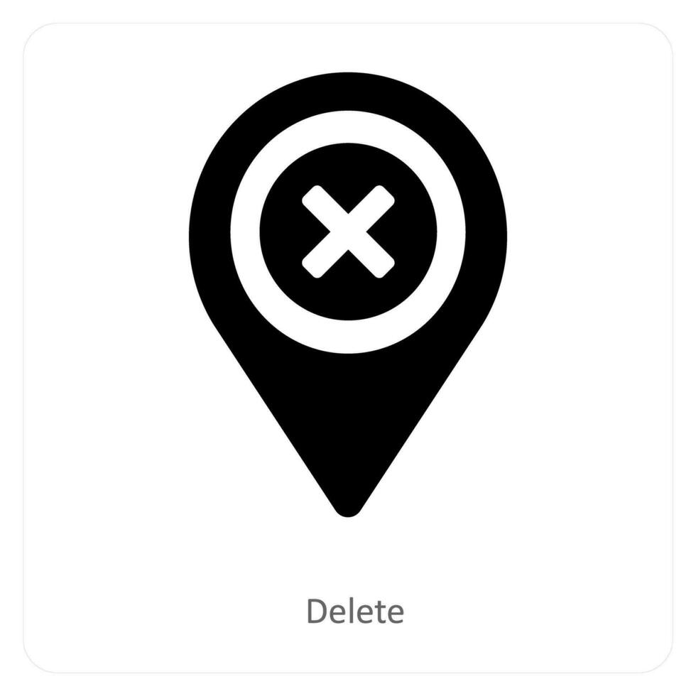 excluir e localização ícone conceito vetor