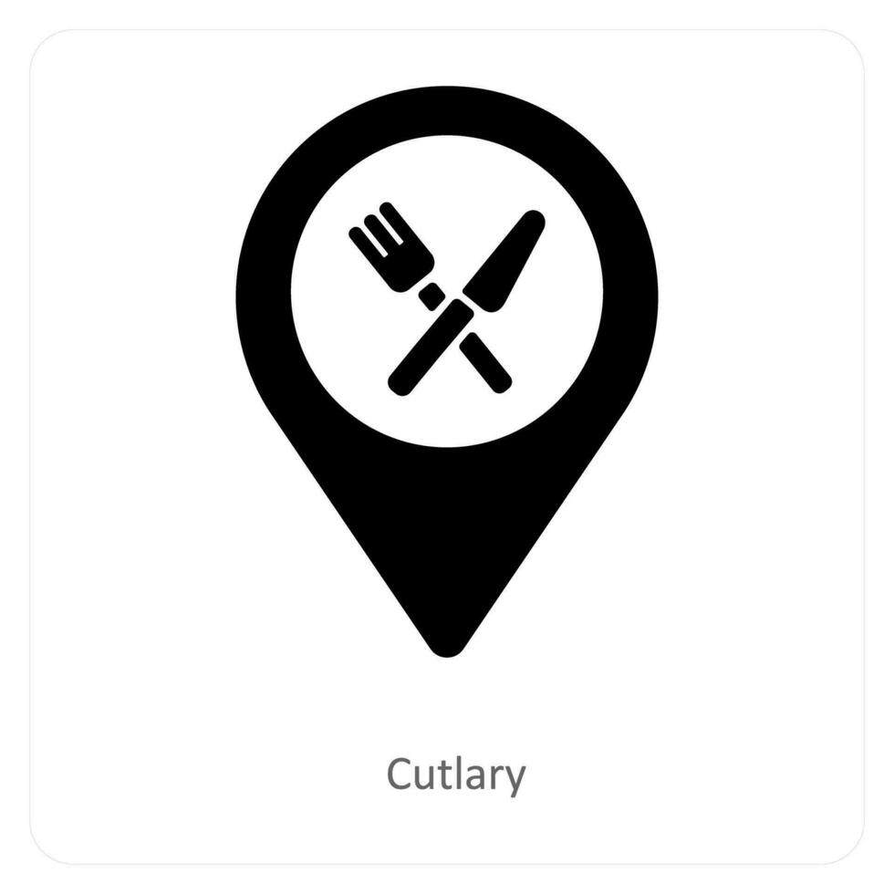 talheres e localização ícone conceito vetor