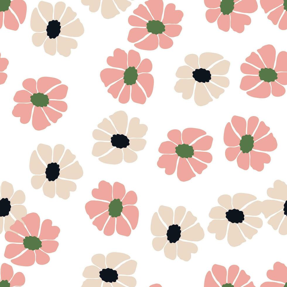 retro groovy flores desatado padronizar. vintage floral fundo. abstrato estilizado botânico papel de parede vetor