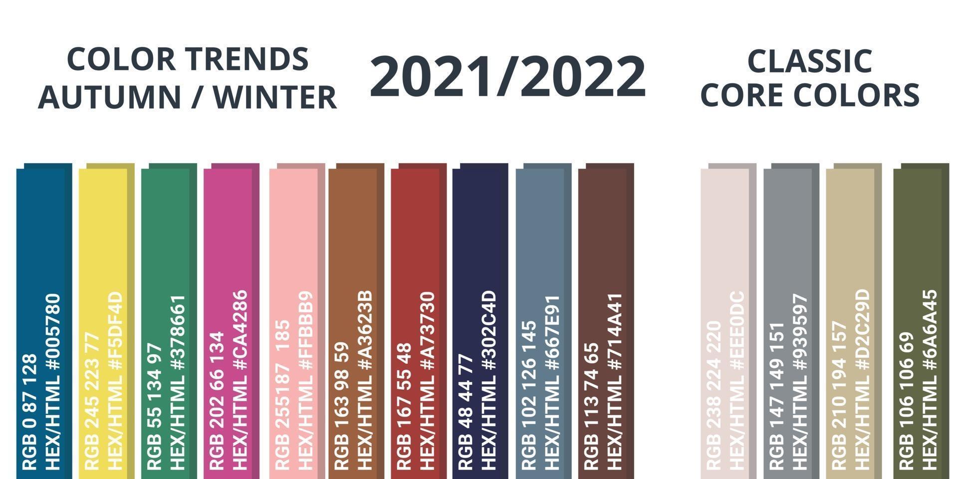 paleta de cores outono inverno 2021-2022 rgb vetor