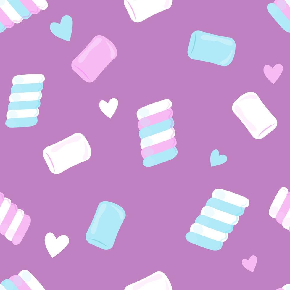 padrão de marshmallow. sobremesas doces de marshmallow branco, rosa e azul. ilustração vetorial perfeita vetor