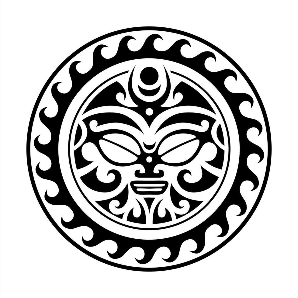 tradicional maori volta tatuagem Projeto. editável vetor ilustração. étnico círculo ornamento. africano mascarar.