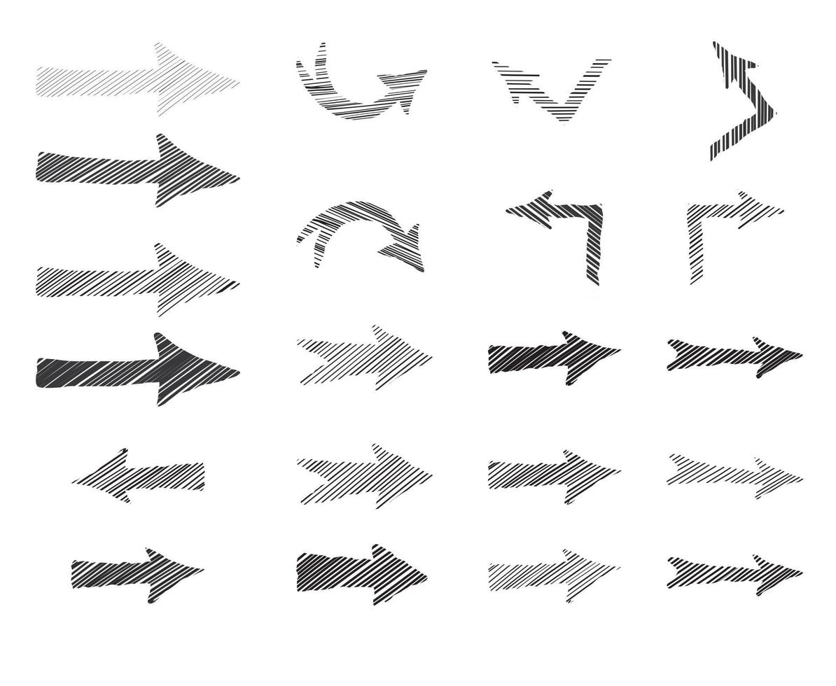 seta doodle conjunto de rabisco. coleção de sinais desenhados à mão vetor