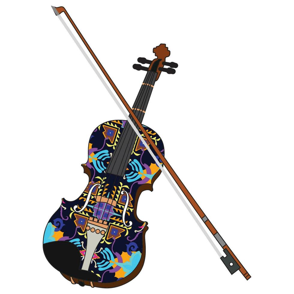 violino decorado com colorida tribal padrões. em uma branco fundo. vetor
