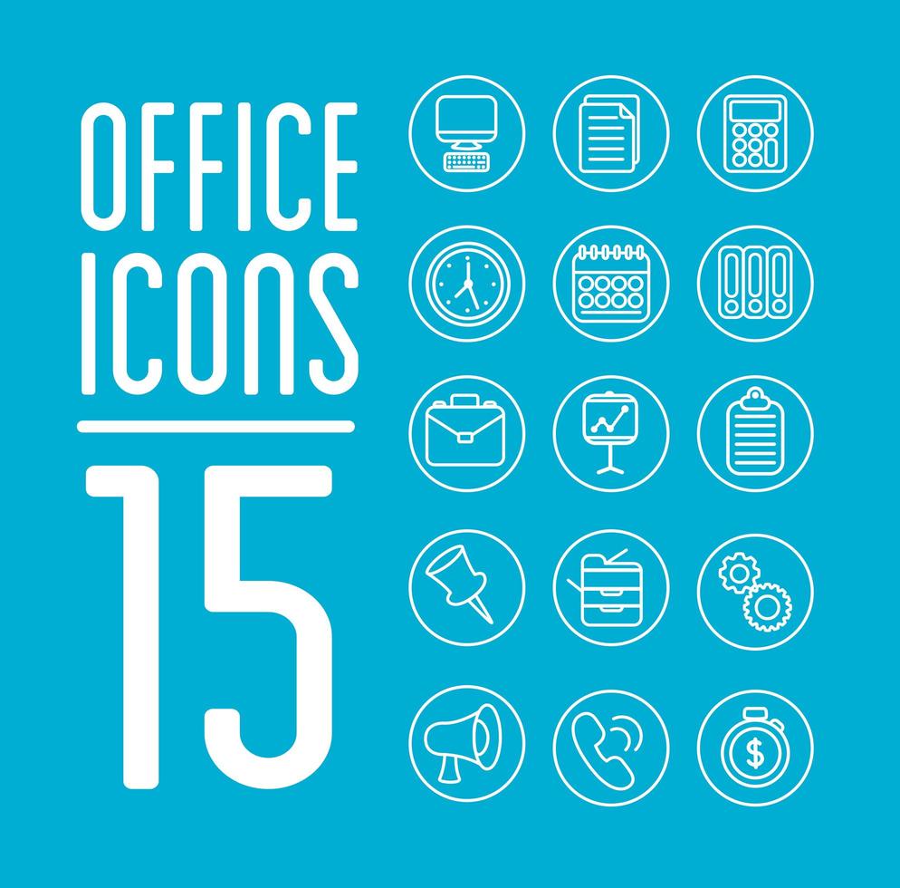 pacote de escritório definir ícones de estilo de linha e letras vetor