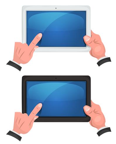 Mãos, usando, toque tela, ligado, tablete digital vetor
