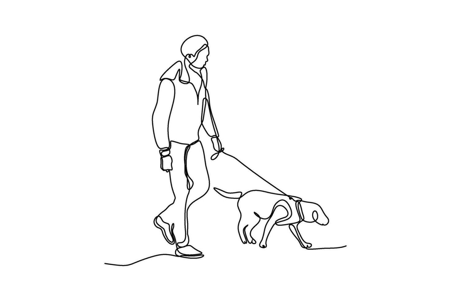 contínuo linha do pessoas caminhando com cachorros vetor