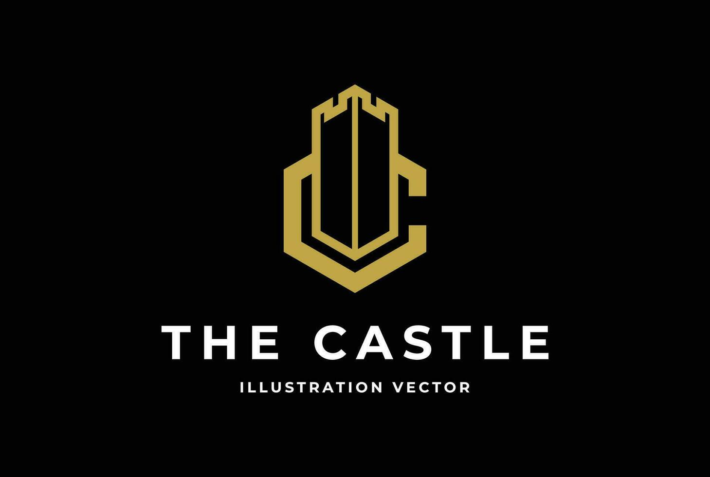dourado geométrico inicial carta c para castelo ícone símbolo ilustração vetor