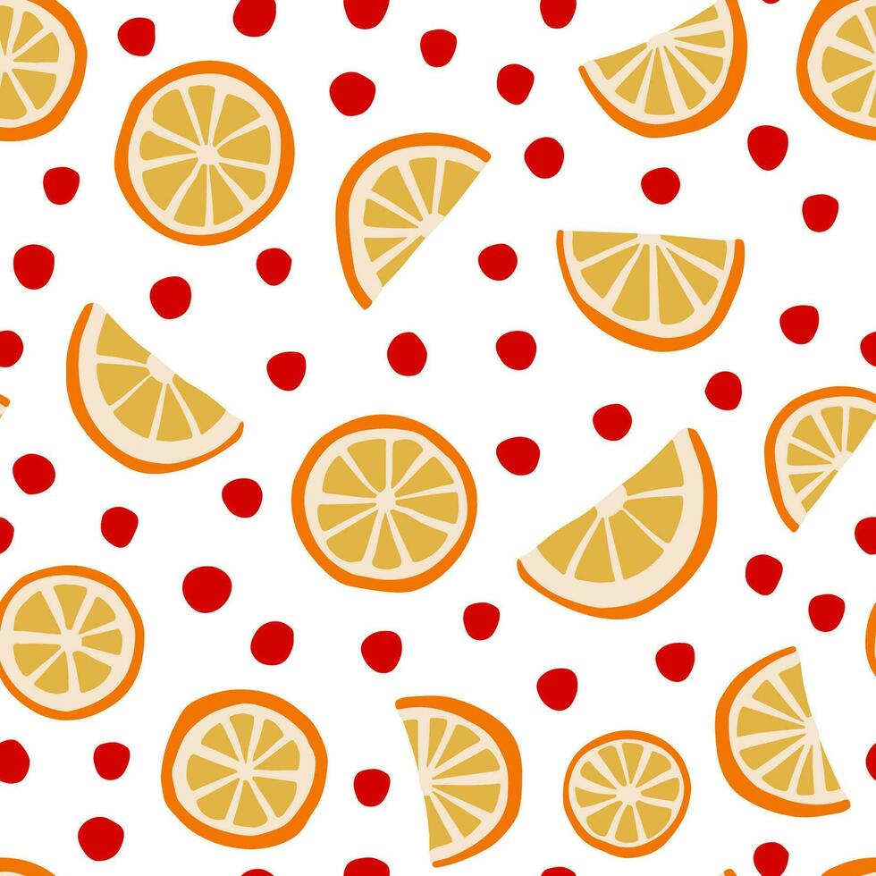laranja fruta e pontos desatado padronizar. Natal estação simples vetor fundo dentro vermelho e laranja cores. seco laranja fatias repetir padronizar.