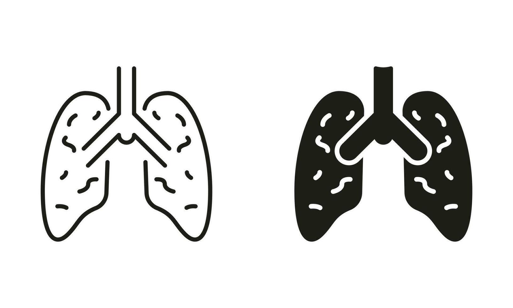 inflamatório condição do pulmões símbolo coleção. humano interno órgão linha e silhueta ícone definir. pneumonia, asma, viral doença. pneumonia pulmões placa. isolado vetor ilustração.