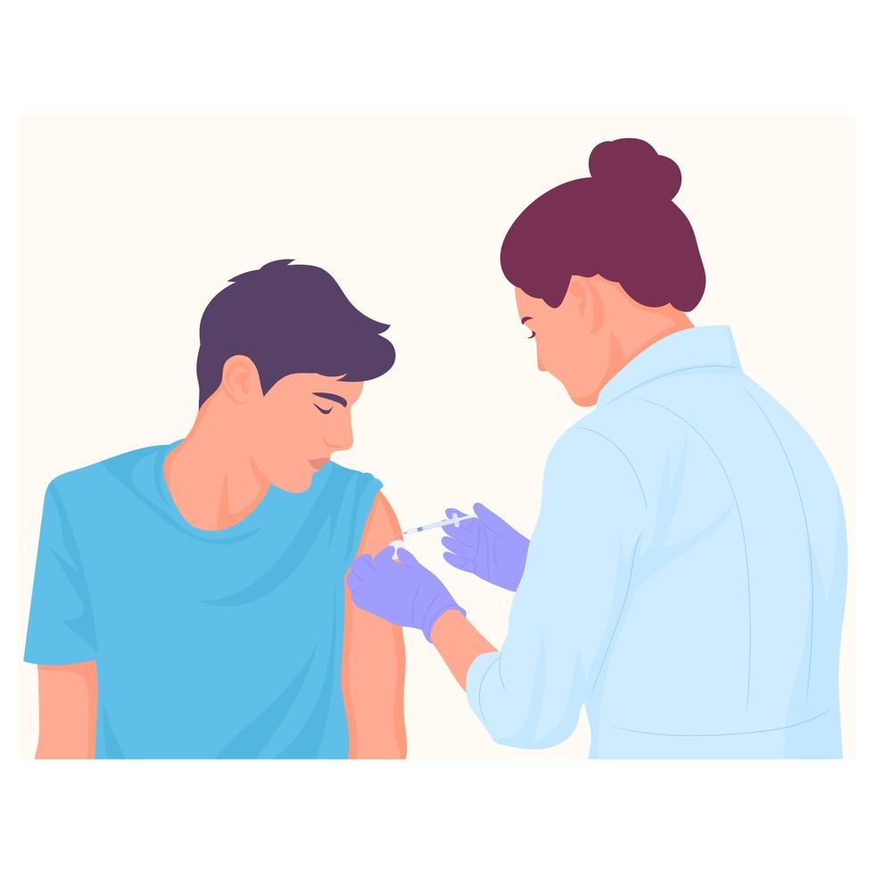 médico ou enfermeira aplicando injeção ou vacina em um paciente vetor