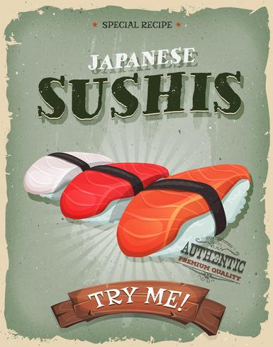 Poster japonês de Sushis do Grunge e do vintage vetor