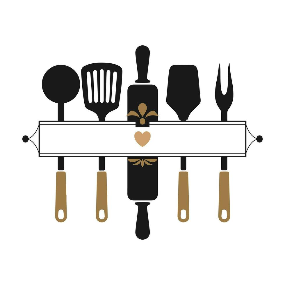 monograma cozinha utensílios, cozinha logotipo, culinária logotipo silhueta. ilustração, vetor