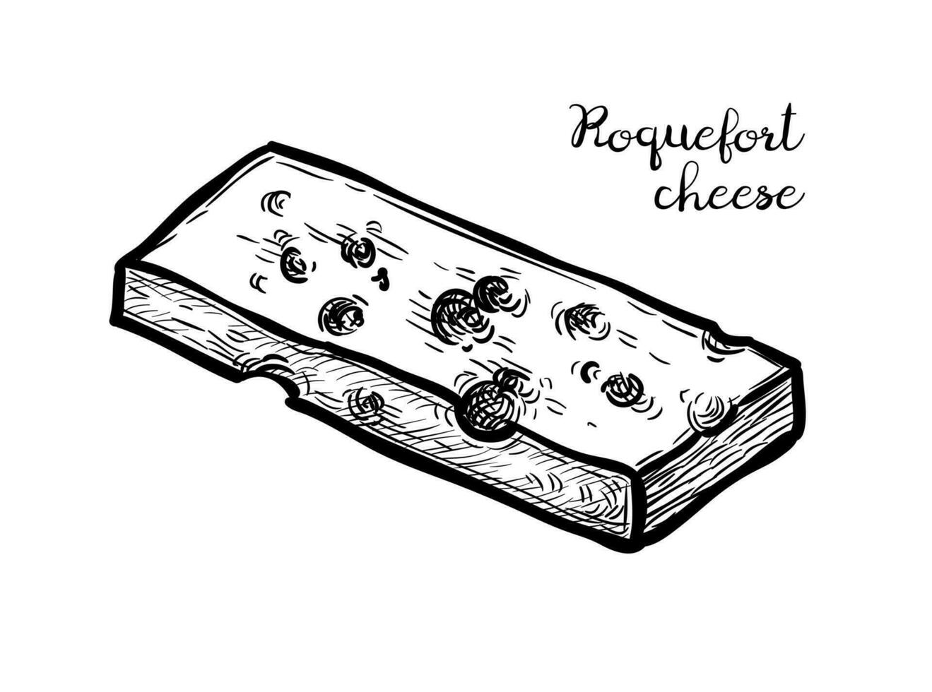 Roquefort queijo fatiar. tinta esboço isolado em branco fundo. mão desenhado vetor ilustração. vintage estilo acidente vascular encefálico desenho.