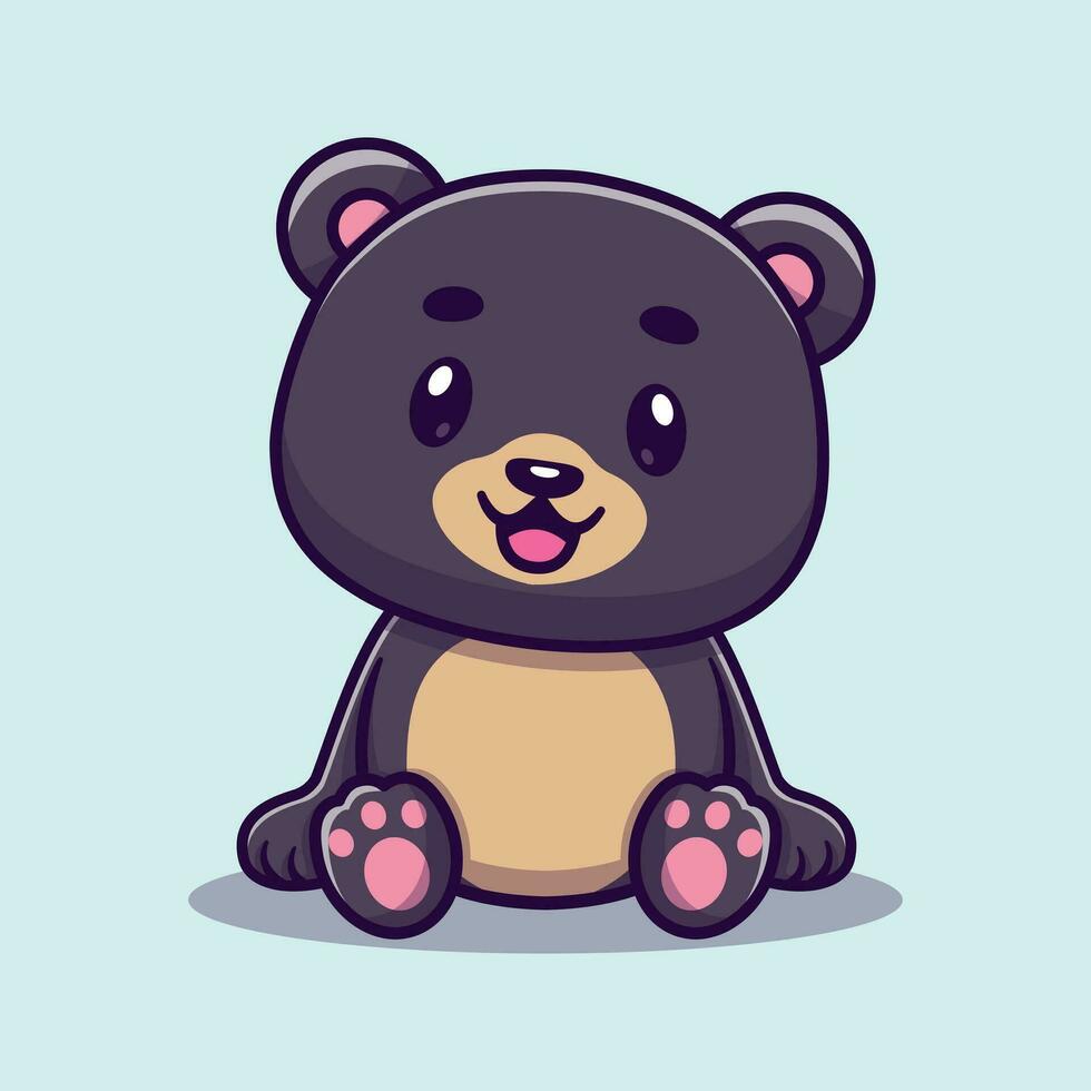 fofa Preto Urso sentado relaxado desenho animado ícone ilustração vetor